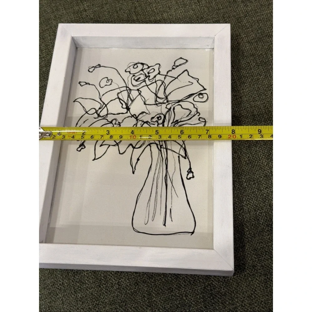 Hobby Lobby Wire Floral Wall Art White Shadow‎ Box Frame Black Flower Vase Decor